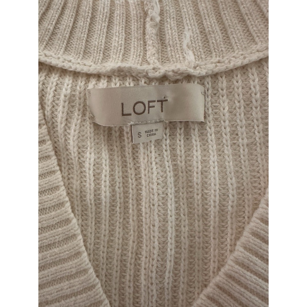 LOFT Womens Beige Rib-Knit V-Neck Long Sleeve Pullover Sweater Size S